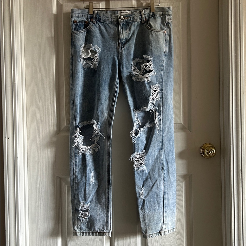 One‎ X Oneteaspoon Distressed Baggie Low Waist Med Rise Relaxed Leg Jeans Sz 30